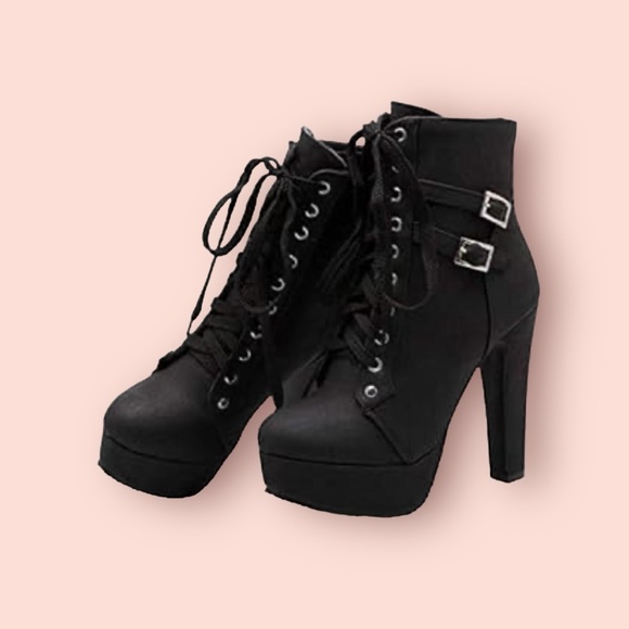 🌼💚 NEW FOREMODE Women Autumn Round Toe Lace Up Chunky Heel Platform Knight Boots - Picture 7 of 8